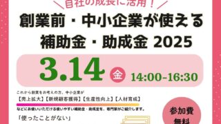 3/14「自社の成長に活用！創業前・中小企業が使える補助金・助成金2025」